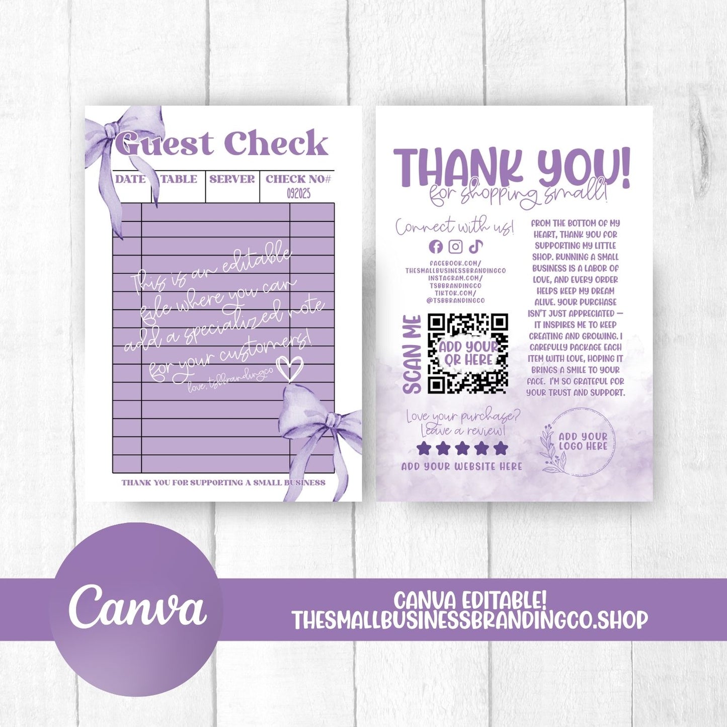 Editable Canva Instant Download - Lavender Guest Check out - Trendy