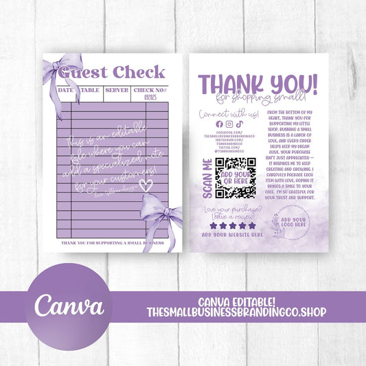 Editable Canva Instant Download - Lavender Guest Check out - Trendy