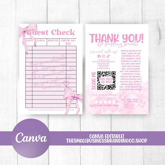 Editable Canva Instant Download -Pink Guest Check out - Trendy